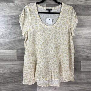 Kelly Renee Womens S Tan Yellow Animal Print Blouse Short Sleeve Casual Babydoll